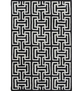 Black and white geometric hand-tufted wool rug with maze pattern